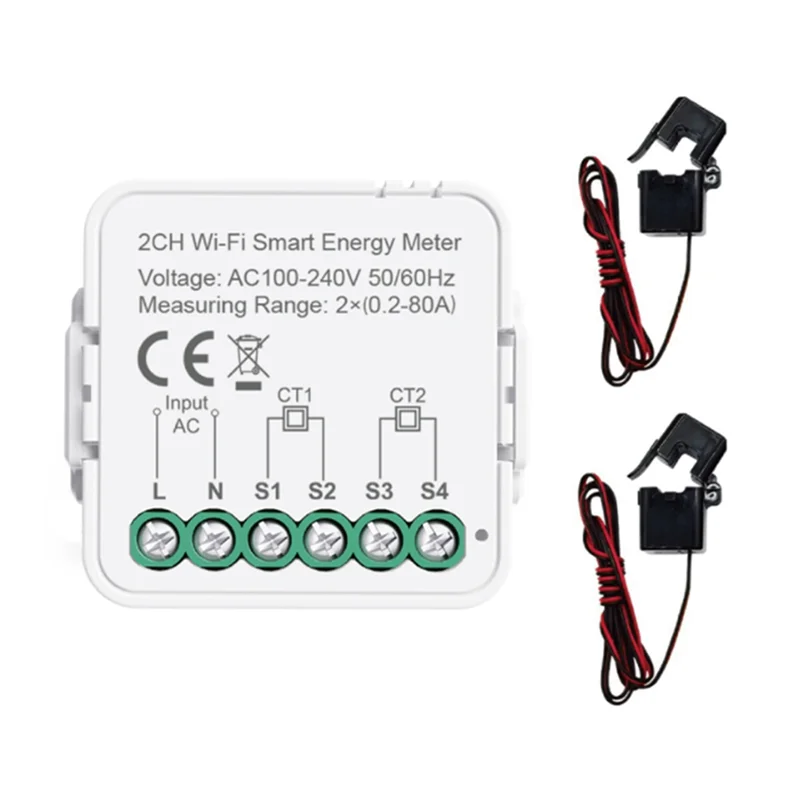 ABSQ-Smart Wifi Energy Meter Tuya Statistician 80A Home Power Monitor AC100-240V Single Phase Current Sensor Clamp Meter