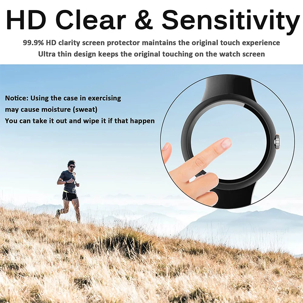 Case for Google Pixel Watch with Tempered Glass Screen Protector Hard PC Protective Cover for Google Pixel Watch Accessories