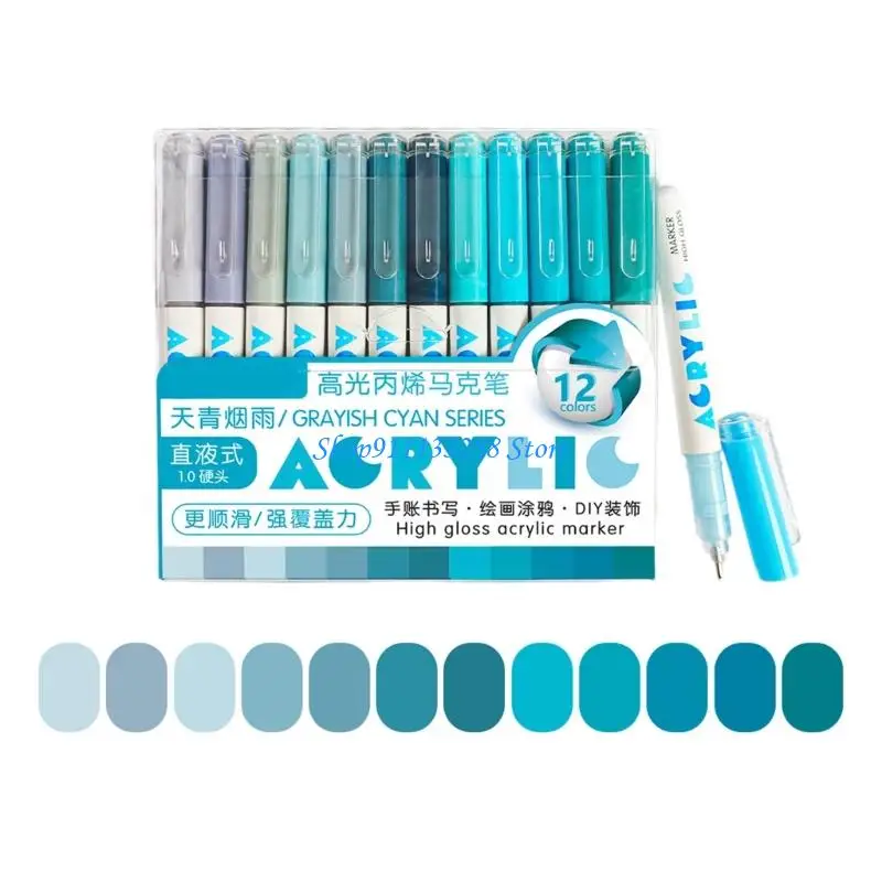 

G88D 12Pack Glowing Acrylic Markers Pen for Multi Surfaces Writing Non Stop Liquid Technology