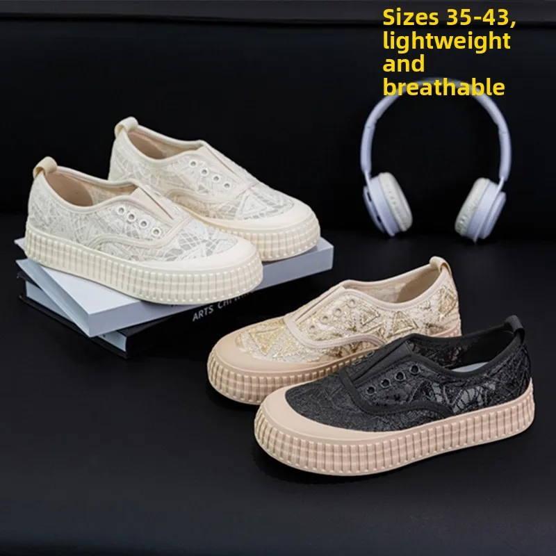 large-size-women's-slip-on-shoes-summer-single-net-soft-bottom-ultra-light-sports-casual-fishing-shoes-round-toe-flat-heel