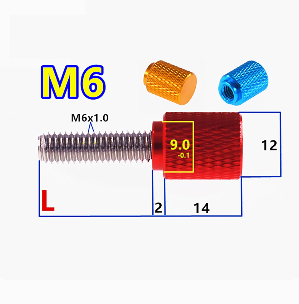 1Pcs Colourful Thumb Screw M6 Aluminum Alloy+Stainless Steel Flat Head Knurled Hand Grip Knob Step Machine Bolts