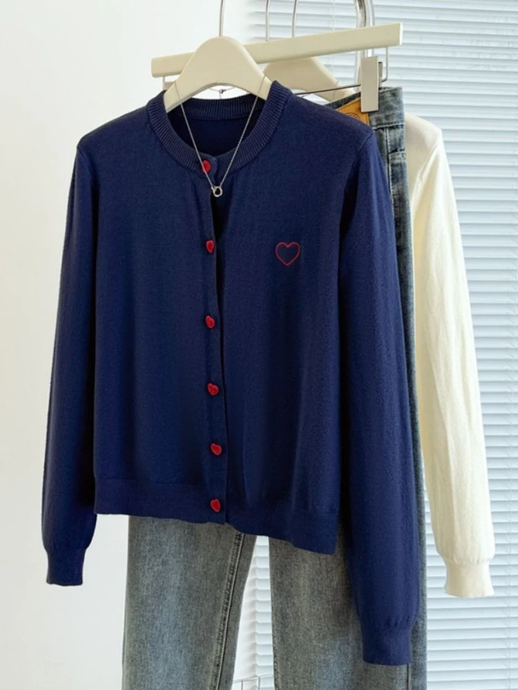 Zjaiss 2026 Autumn Loose Figure Flattering Sweater Korean Style Embroidered Single Breasted Women Knit Cardigan Versatile Tops