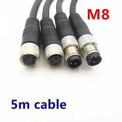 5m cable M8 3 pins 4 pins Sensor Connector Cable M8 Waterproof plug Male&Female Straight Angle 3 4 Pin +5m PVC line