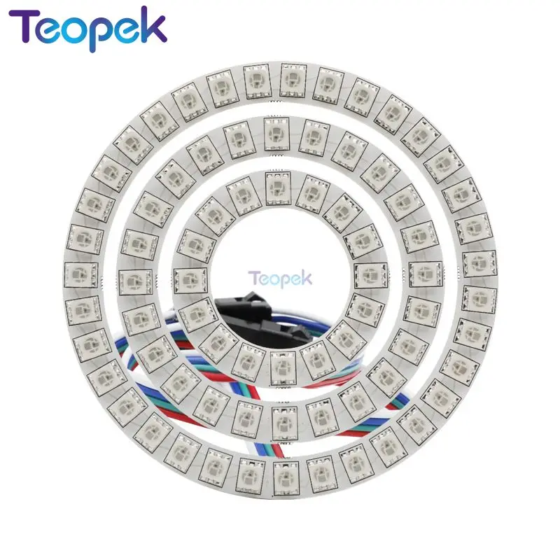 WS2815 Pierścień pikselowy Led 12 V Adresowalny 16 24 35 diod LED 5050 RGB Pierścień diodowy IC Wbudowana dioda LED Podwójny sygnał