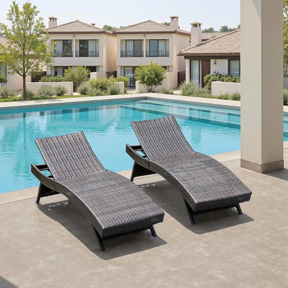 

74'' Folding Patio Chaise Lounge Set Of 2 Chairs, Pe Rattan Foldable Backrest Chaise Reclining, Outdoor Pool Folding Recliner,