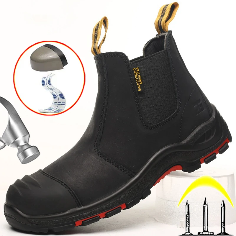 Oryginalne skórzane buty męskie obuwie robocze bhp Anti-smash Anti-puncture Anti Scalding buty spawalnicze ochronne Chelsea Boots męskie