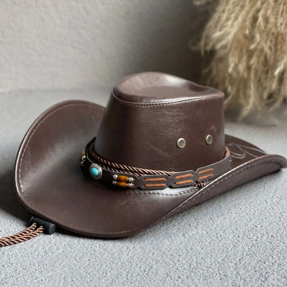 Cowgirl Hoed Mode Voor Mannen Reizen Wandelen Trekkoord Sombrero Hombre Faux Lederen Visser Hoed Vrouwen Cap Emmer Cap Cowboy Hoed