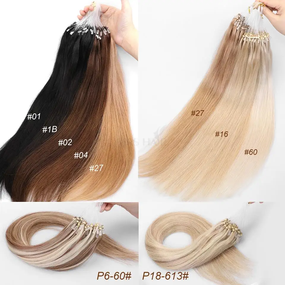 MRS HAIR Micro Loop estensioni dei capelli umani facile da installare a casa estensioni dei capelli Micro Loop biondo marrone nero dritto 50 g/pacco