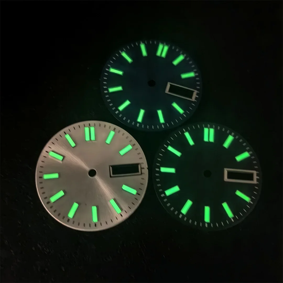 NH36 ساعة الطلب 28.5 مللي متر أمة الله تاريخ مزدوج التقويم ساعة وجوه الأخضر مضيئة ساعة اكسسوارات لحركة NH36/ 4R/ 7S
