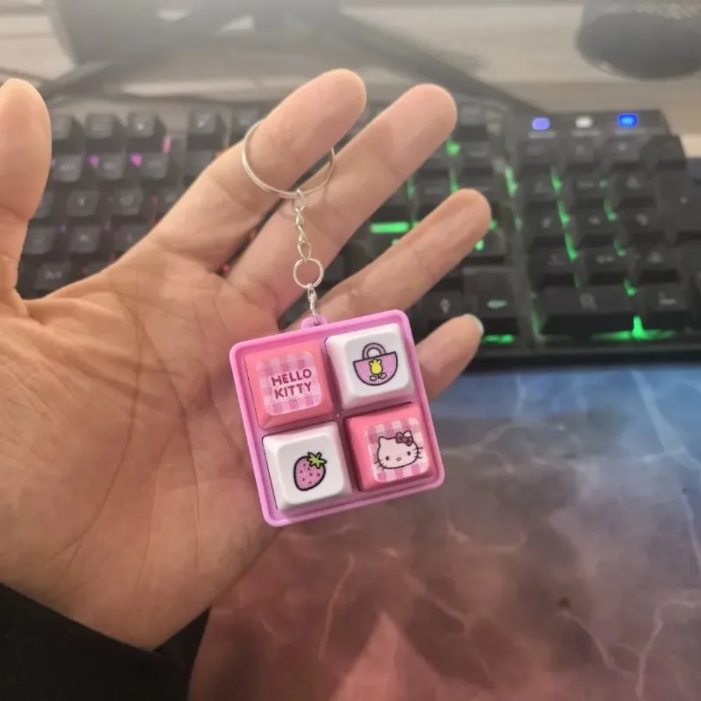 2026@ Hello Kitty LED Light Fidget Toy Keychain, Cute Mini Keyboard Press Pendant, Kawaii Cartoon Bag Charm Stress Relief Gift** - view 5