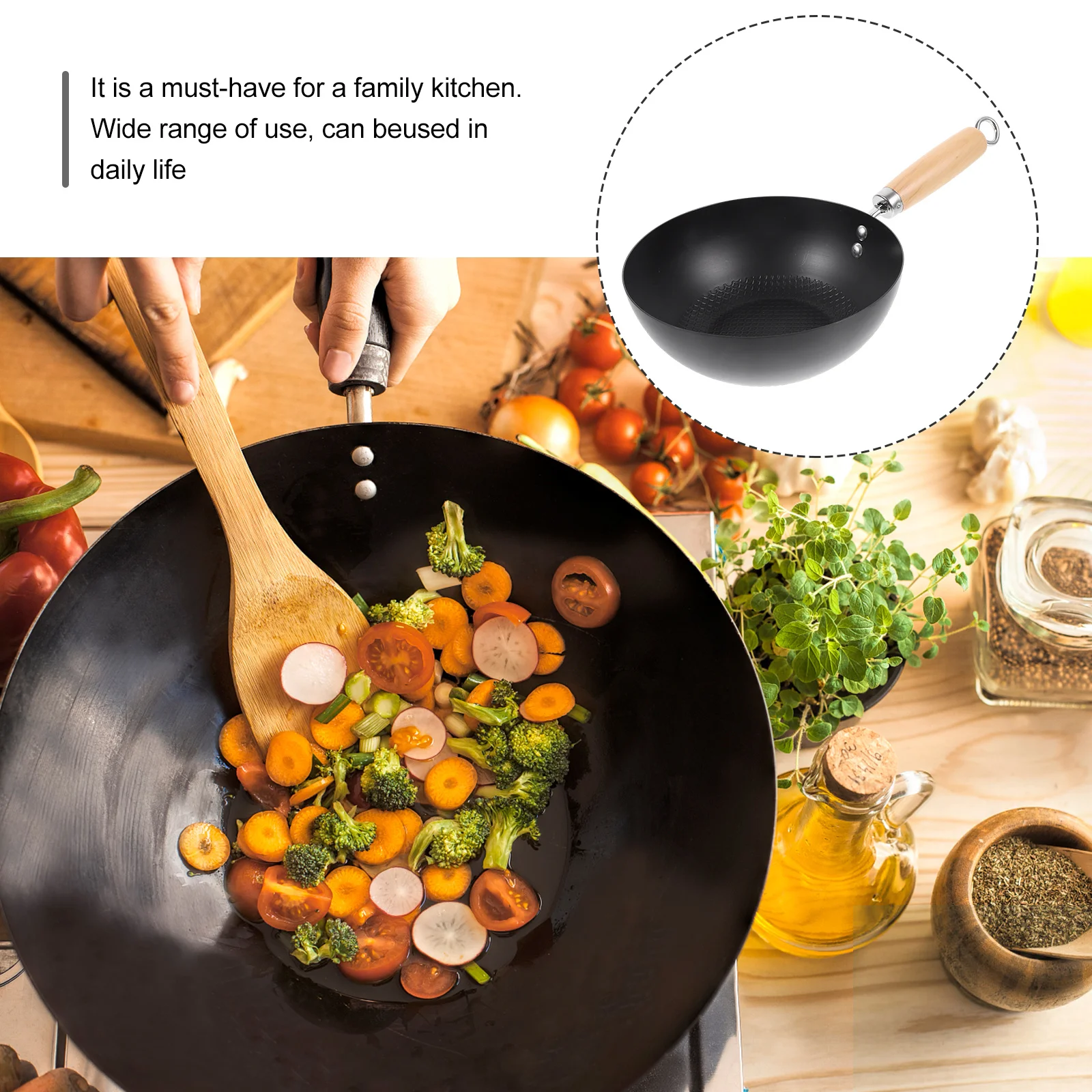 

1pc Small Wok Non-Stick Fry Pans For Gas Stove Iron Cookware Kitchen Frying Pan Round Bottom Cooking Wok For Home Use
