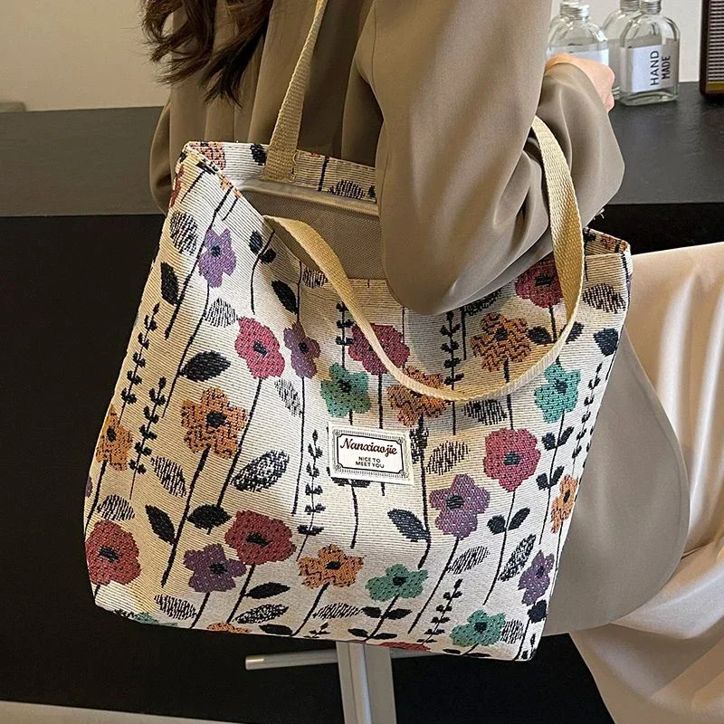 Fashion Flower Floral Printing Single Shoulder Bag Reusable Large Capacity Messenger Bags Simple Versatile Tote Bags