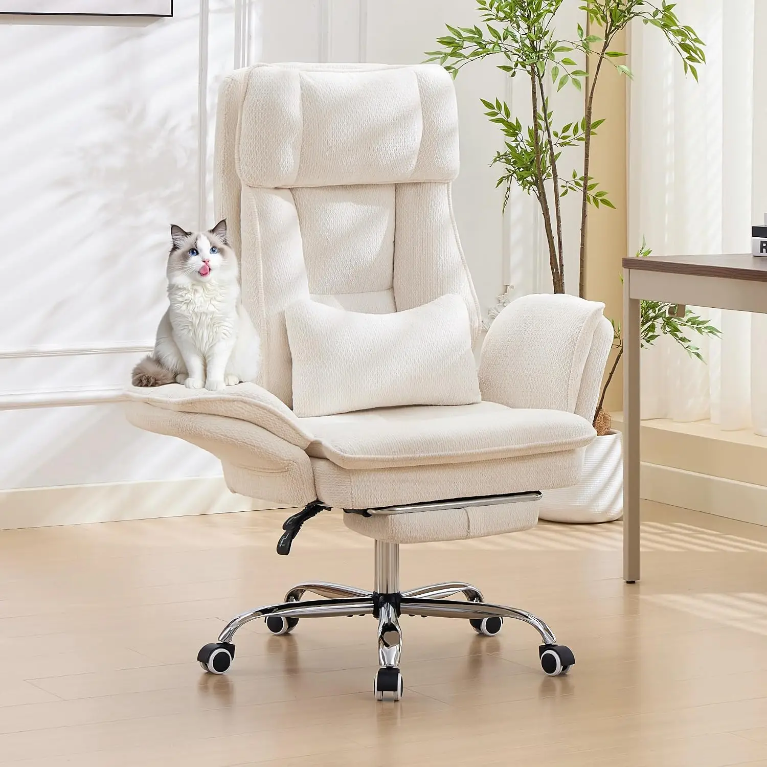 TonghuaS Criss Cross Office Desk Chair with Foot Rest and Flip Armrests for Pets Friendly & Extra Space, Ergonomic Reclining Gam
