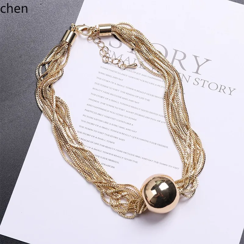 ZZ exaggerated multi-layer snake bone chain personalized ball pendant necklace fashion collarbone neck chain Internet celebrity