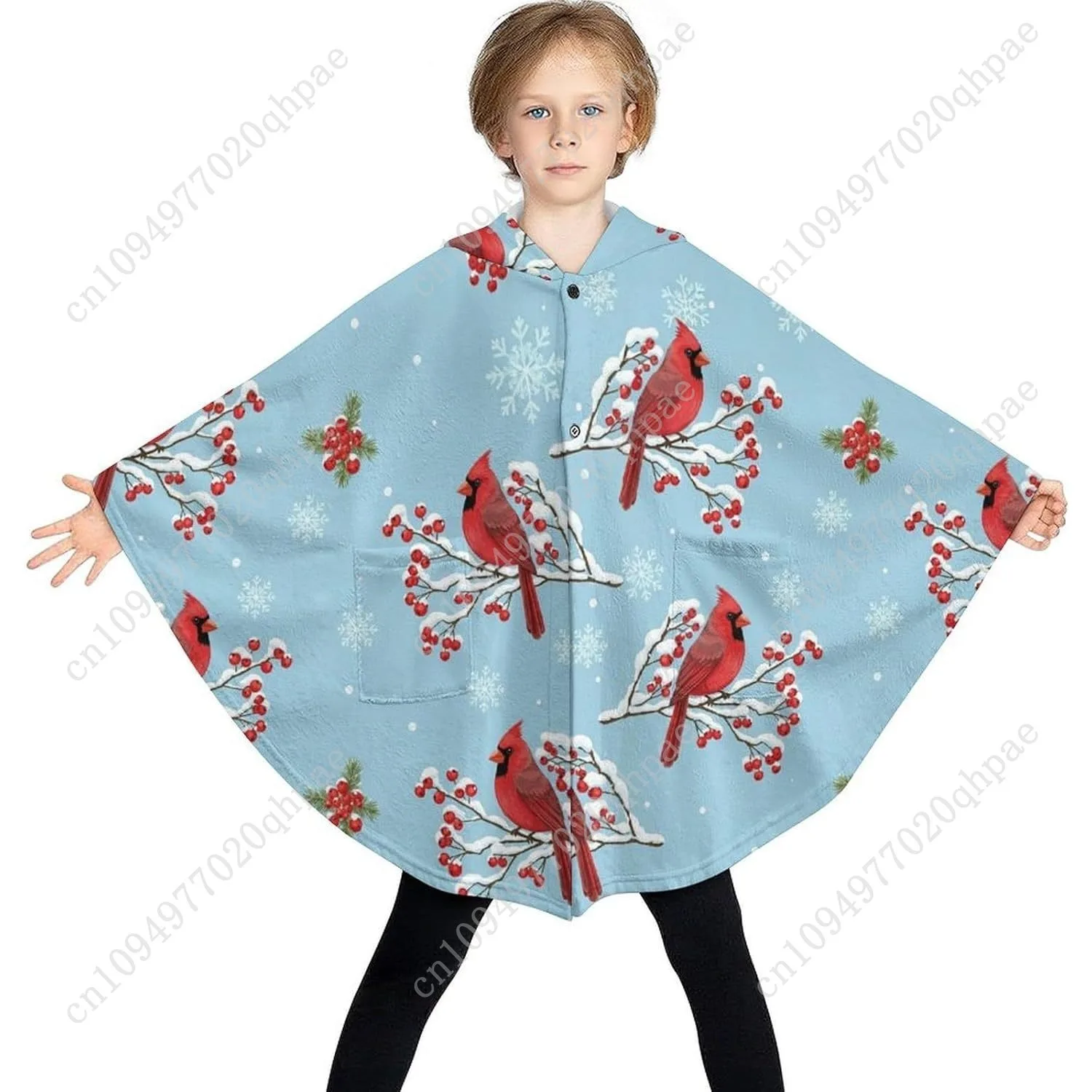 سترة بطانية مريحة من الفلانيل، هوديي كبير الحجم لطيور عيد الميلاد مع جيوب للأطفال والمراهقين #3