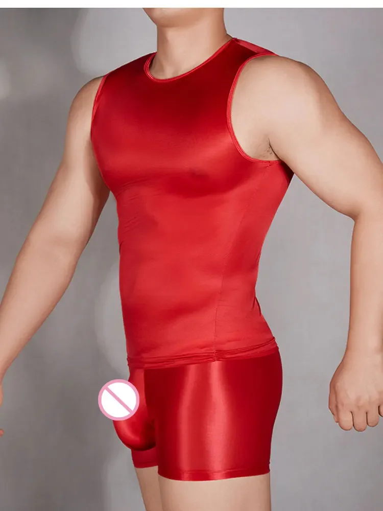 سامسونج أكمام الرجال تانك القمم لامعة السلس مطاطا رجل الملابس شير شفافة القمم تنفس Homewear جوارب مثيرة سترة