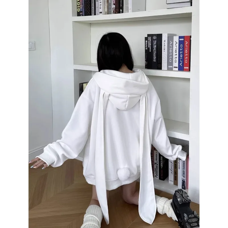 Damska kurtka z kapturem w stylu koreańskim, urocza, luźna, średniej długości, na wiosnę i jesień 2025, odzież damska.