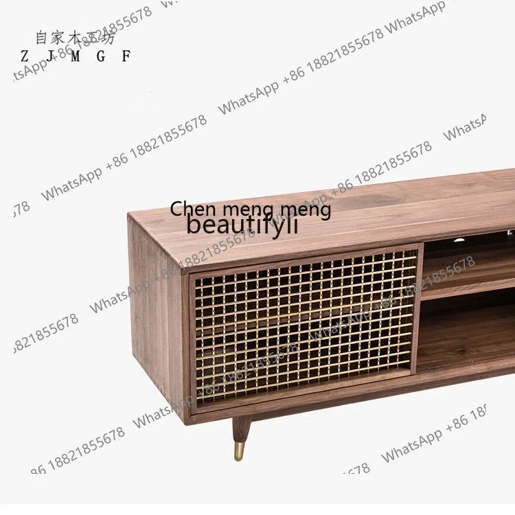 cc182RMetal النحاس انزلاق الباب الخشب الصلب الصوت والبصرية خزانة الشمال الحديثة خشب الكرز الأسود الجوز البلوط تخزين خزانة التلفزيون R