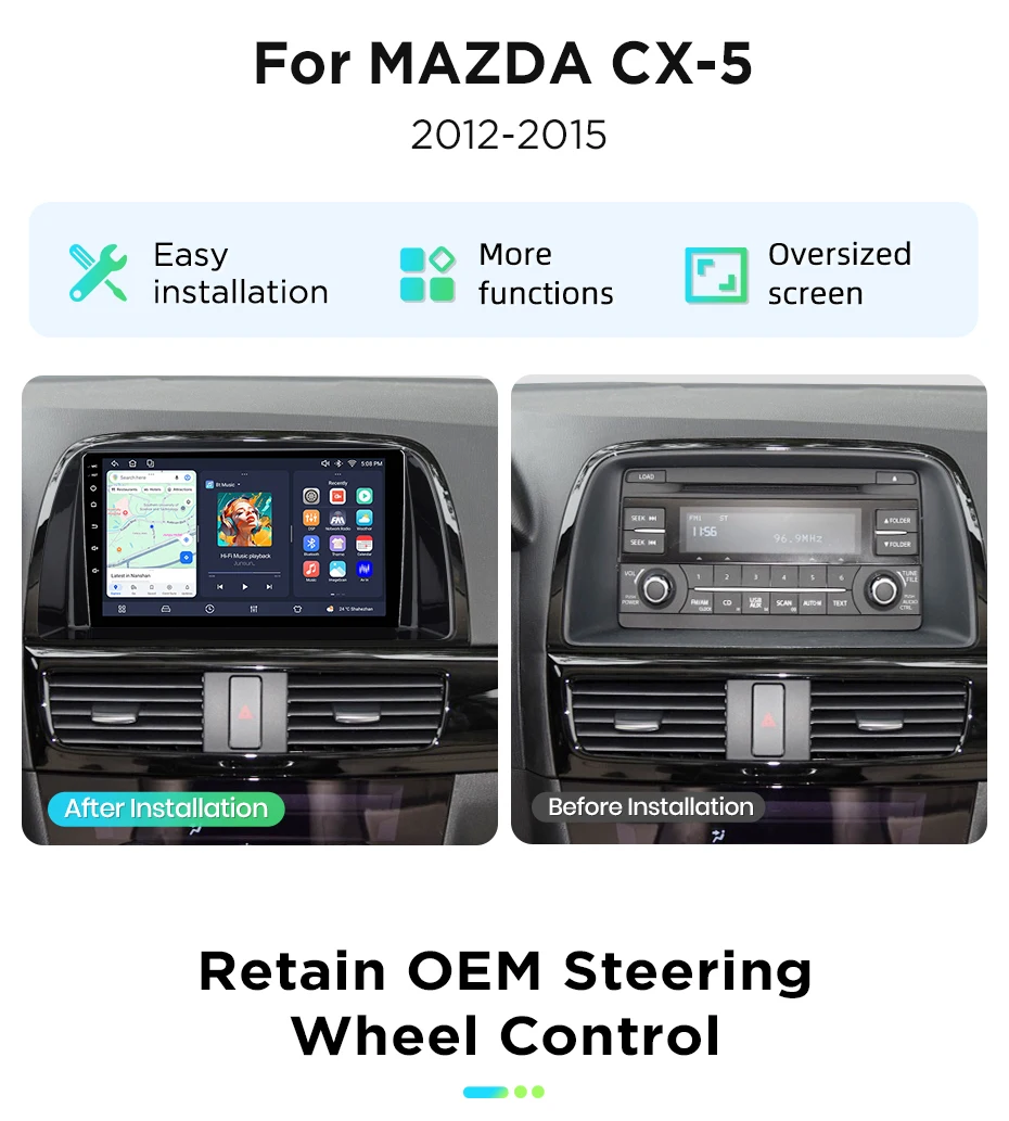 Junsun Android 15 Auto-Intelligenzsysteme für Mazda CX 5 CX5 CX-5 2012-2016 AI Wireless CarPlay für Apple Auto 9" IPS – Detail 5