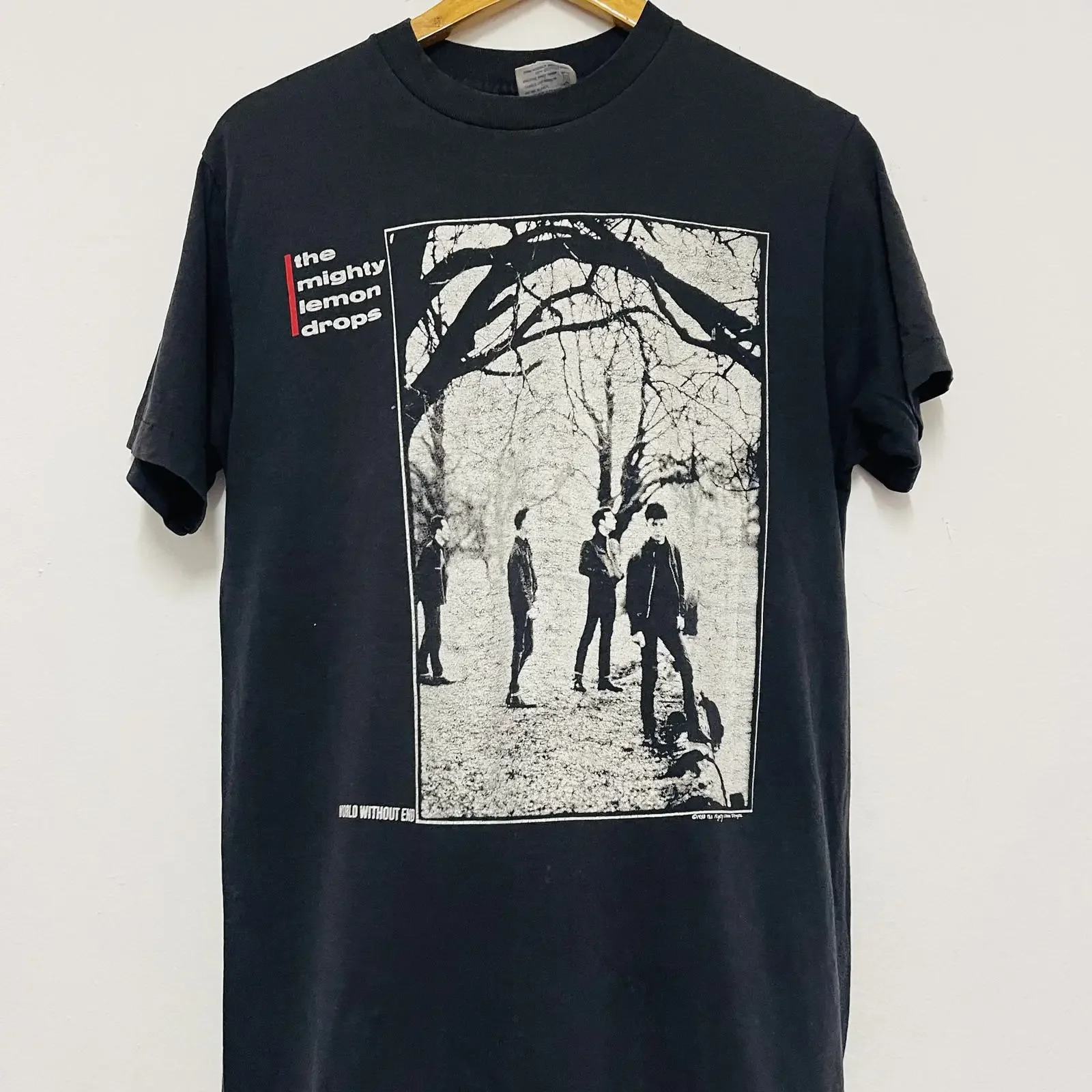 T-shirt vintage des années 80 The Mighty Lemon Drops World Without End 1988, groupe Indie Rock Post Punk, noir, vintage, lavé, respirant