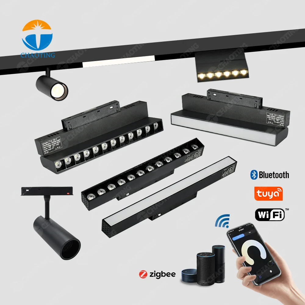 0-10V Dali Tuya Smart 48v Dimming Tunable Grille Flood Light Wall Washer Magnetic Track Light System Magnet Led Track Light
