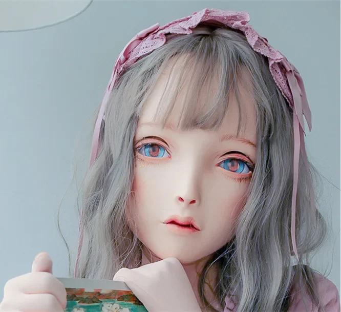 (LiLi Mask-34) Sweet Girl Resin Head Mask Kigurumi Cosplay Japanese Role Play Anime Silicone Kigurumi Mask Crossdresser Doll