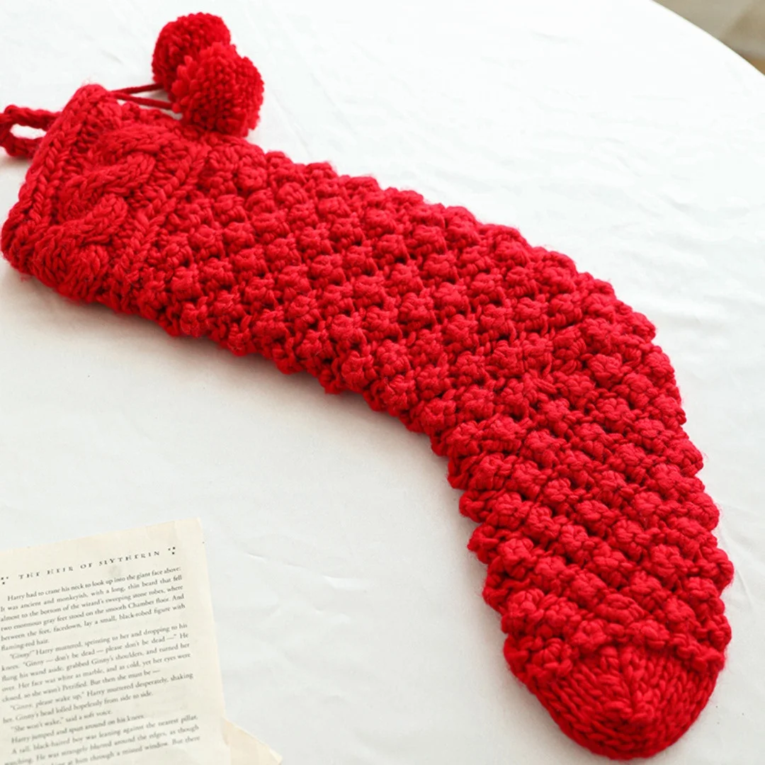 46cm/18in Red Knitted Yarn Wool Stocking Candy Gift Bag Christmas Sock for Window Fireplace Christmas Tree Pendant Decoration