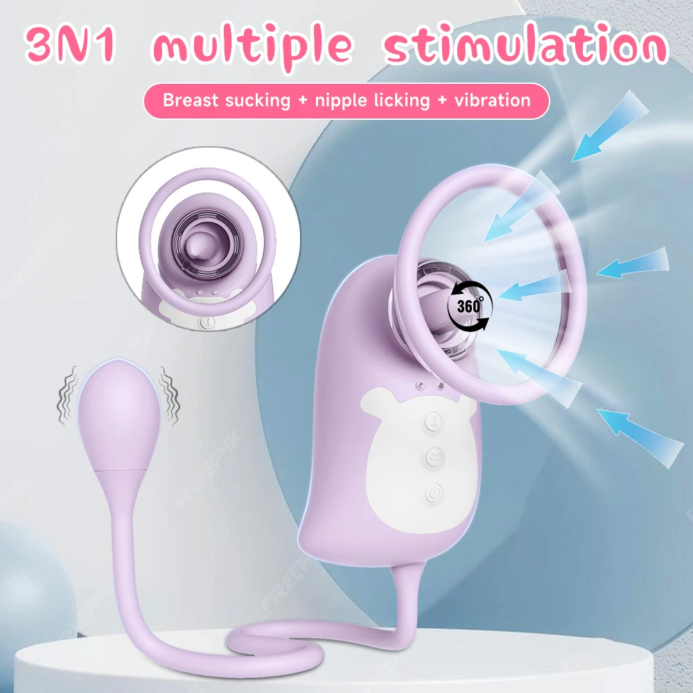 Nipple Sucking Vibrator 3 in 1 Tongue Licking Breast Vacuum Sucker Vagina Ball Anal G Spot Clitoral Stimulator Sex Toy for Women