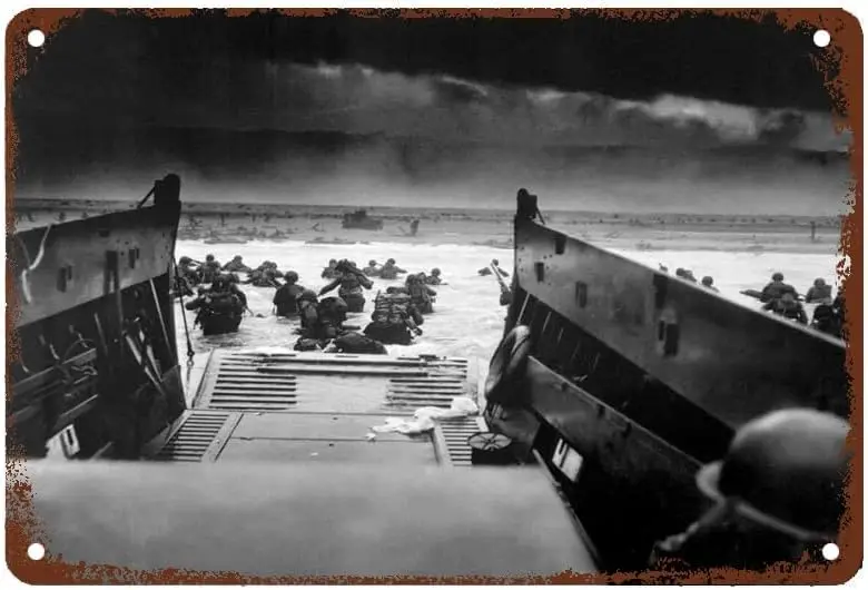 Retro Metal Tin Sign Wall Decor - D-Day Poster Photo War Normandie Omaha Beach Wall Art Poster - Funny Metal Tin Sign Poster