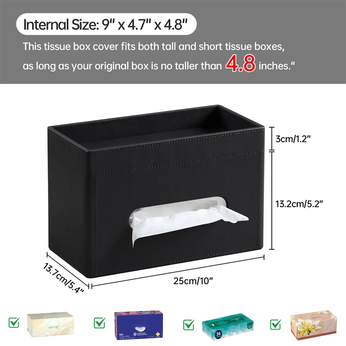 N38R_Plus Size Tissue Box Cover Rectangle, Organizer Tissue Holder black