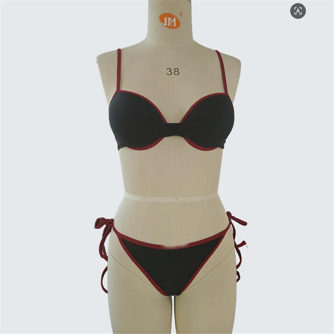 S - XXL High-Cut-Bikini mit Trägern und BH-Cups, zweiteiliger Bikini-Set für Damen, Badeanzug, Badebekleidung, Badehose V7468 – Detail 8