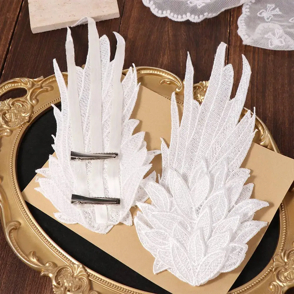 

Harajuku Fairy Feather Embroidery Edge Clip Sweet Hair Decors Wing Headdress Halloween Cosplay Wings Hairpin Party