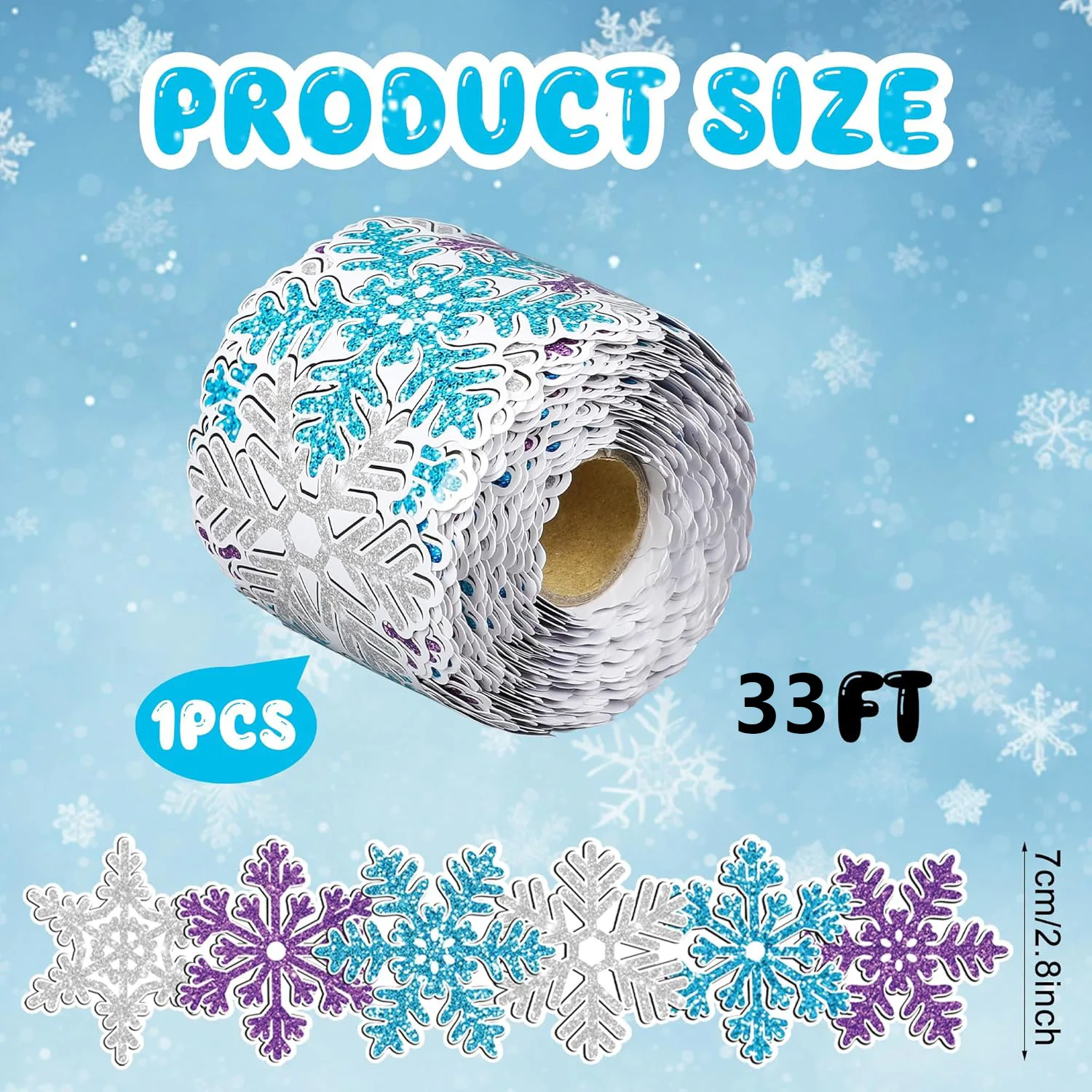 33Ft Snowflake Bulletin Border Trim Winter Board Decorations Die Cut Roll For Classroom Office Chalkboard Wall Christmas Holiday