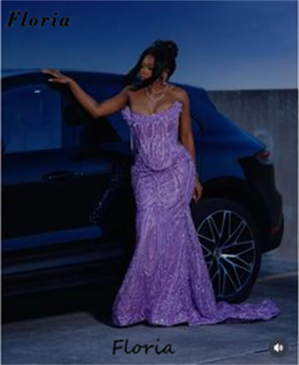 Afrikanische Lila Prom Kleider Vestidos De Noche Liebsten Perlen Frauen Abendkleider Angepasst Aso Ebi Hochzeit Party Kleid