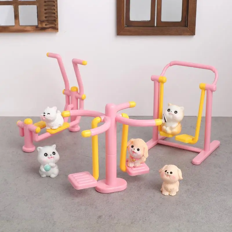 1 Set Miniature Pink Playground Fitness Set - Miniature Scene Model Shooting Props For Dollhouse Decor Fairy Garden DIY