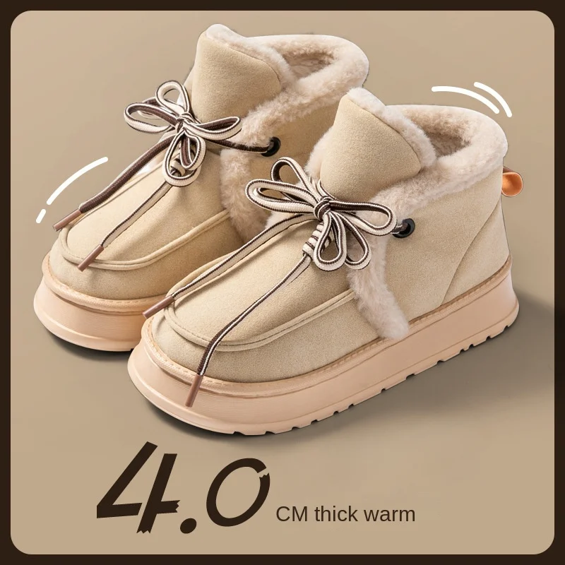 

Cotton Slippers Bows Warm Winter Home Thick-soled Snow Boots Wear Outdoor Non-slip Slippers Women's Cotton Shoes in Winter