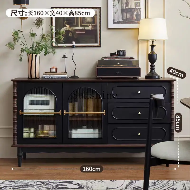 American solid wood dining side living room retro storage storage mobile power integrated cabinet