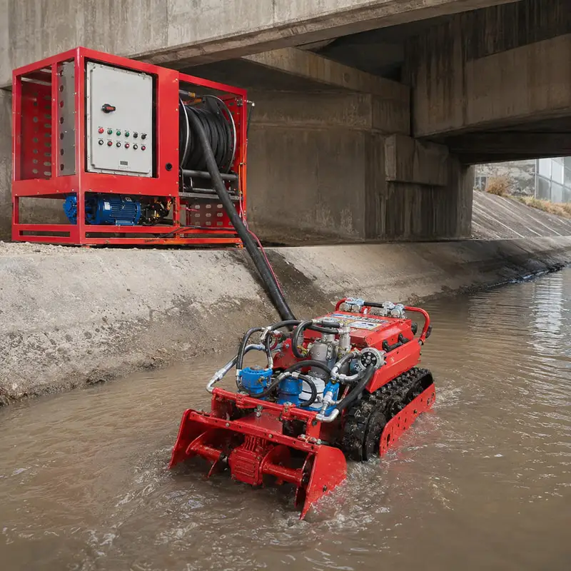 Low Profile Sewer Sludge Removal Robot Customized With Rubber Tracks And Robotic Dredge For Factory Wastewater Basin Cleaning