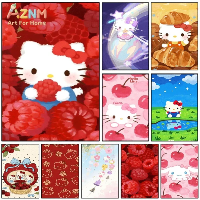 Hello Kitty Canvas Poster Cute Sanrio Cartoon Print Unframed Canvas Art Raspberry Cherry Croissant Fruit Sweet Kawaii Aesthetic