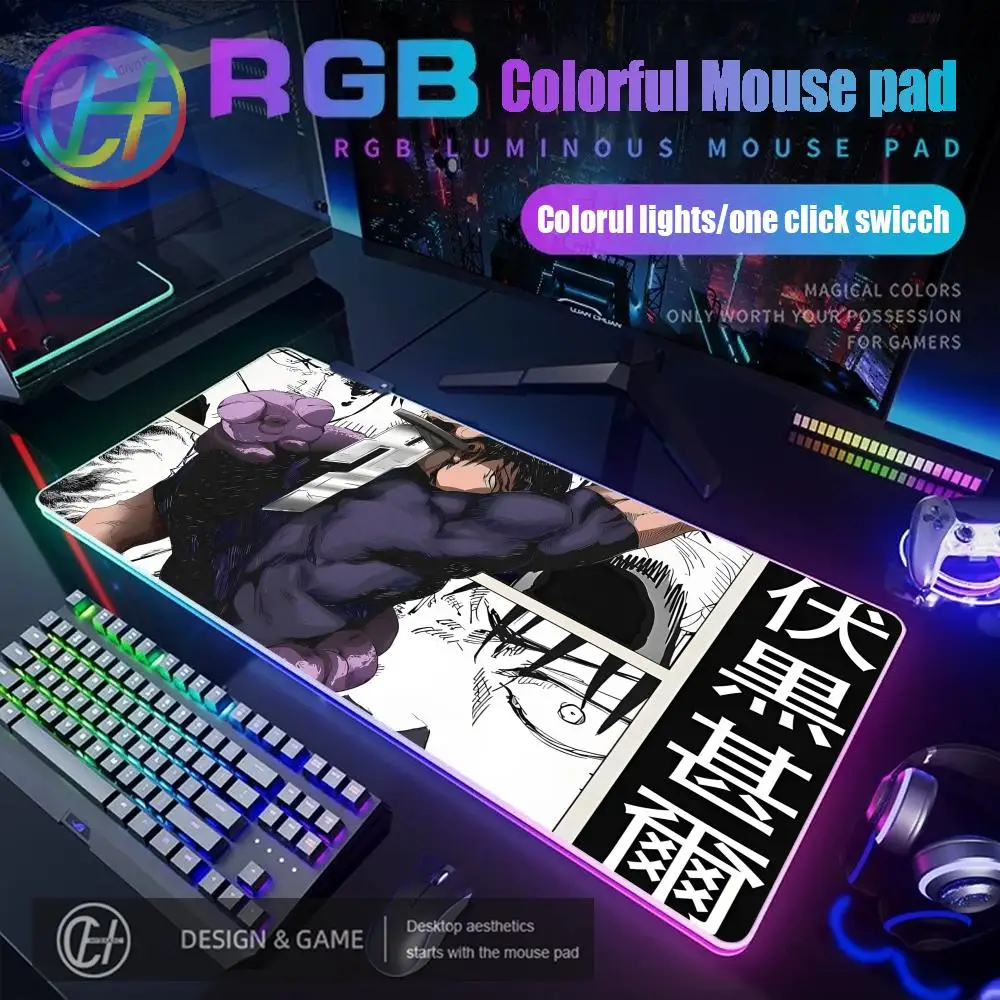 

HYBXAXC Коврик для мыши RGB Gaming J-jujutsu Kaisen Toji Fushiguro Коврик для мыши Настольный коврик HD Gamer Большой светодиодный светильник XXL Коврик для мыши