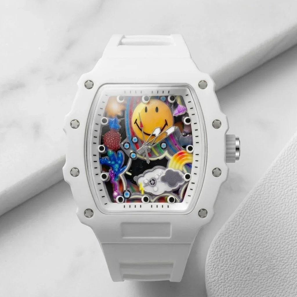 Men's smiley face hollow watch, sports strap, childlike trend style