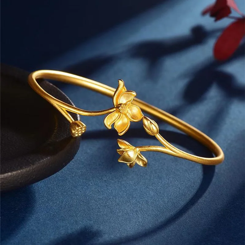 Ode To Ethnic Gold Color Lotus Bracelet Lotus Two Generations Joyful Opening Bracelet Gifts Girl's Best Friend Jewelry and Gift