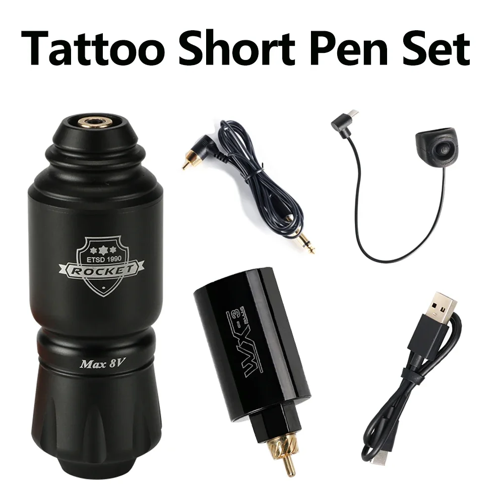 

Mini Rocket Tattoo Machine Kit Rotary Tattoo Pen Set with Wireless Power Supply RCA Interface for Tattoo Permanent Makeup Artist