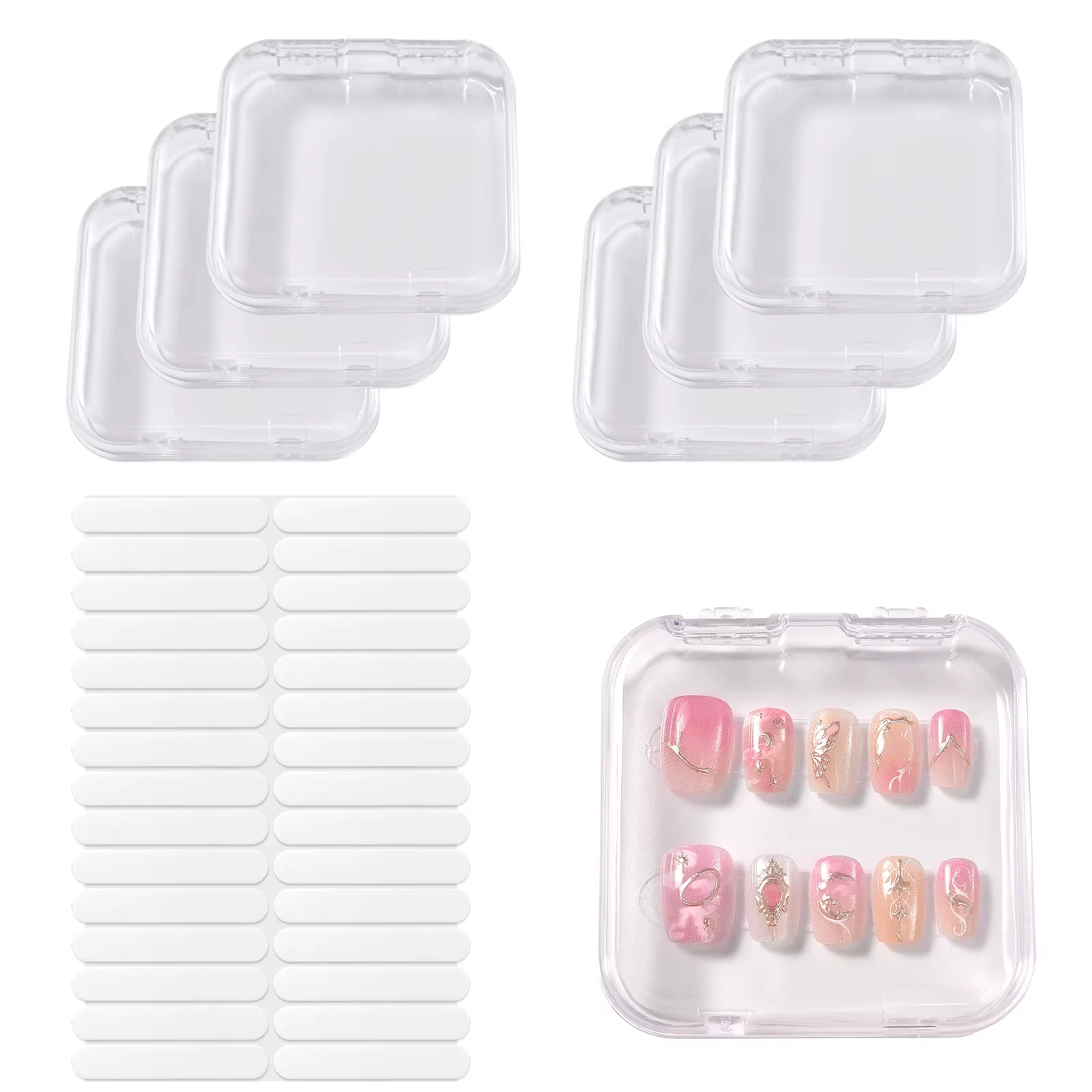 False Nail Case Plastic Storage Box for Fake nails Transparent Pink Nail Art Display Stand Fake Nails Organizer Packing Box