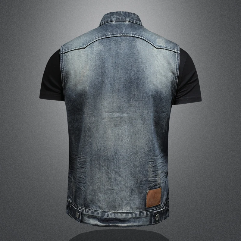 2024 Hoge Kwaliteit Mode Knappe Trend Effen Kleur Boetiek Alles Casual Stijl Schijf Gesp Denim Vest Heren Vest Vest