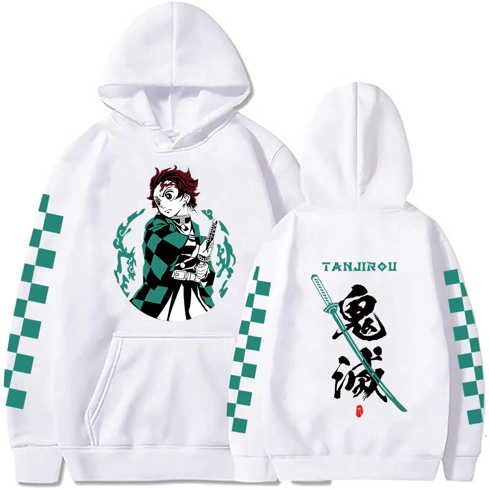 Demon Slayer Japan Anime Plus Size bluza z kapturem Tanjiro Kamado bluzy damskie i męskie Y2k Harajuku Unisex luźny pulower bluzki na ubrania