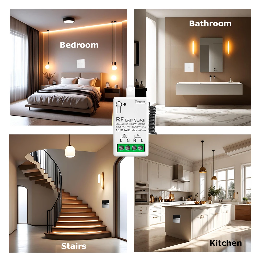 Diese 86 Wireless Touch Light Switch 433MHz Remote Transmitter, AC 110V~250V 10A Relay Receiver Interruptor for Home Improvement