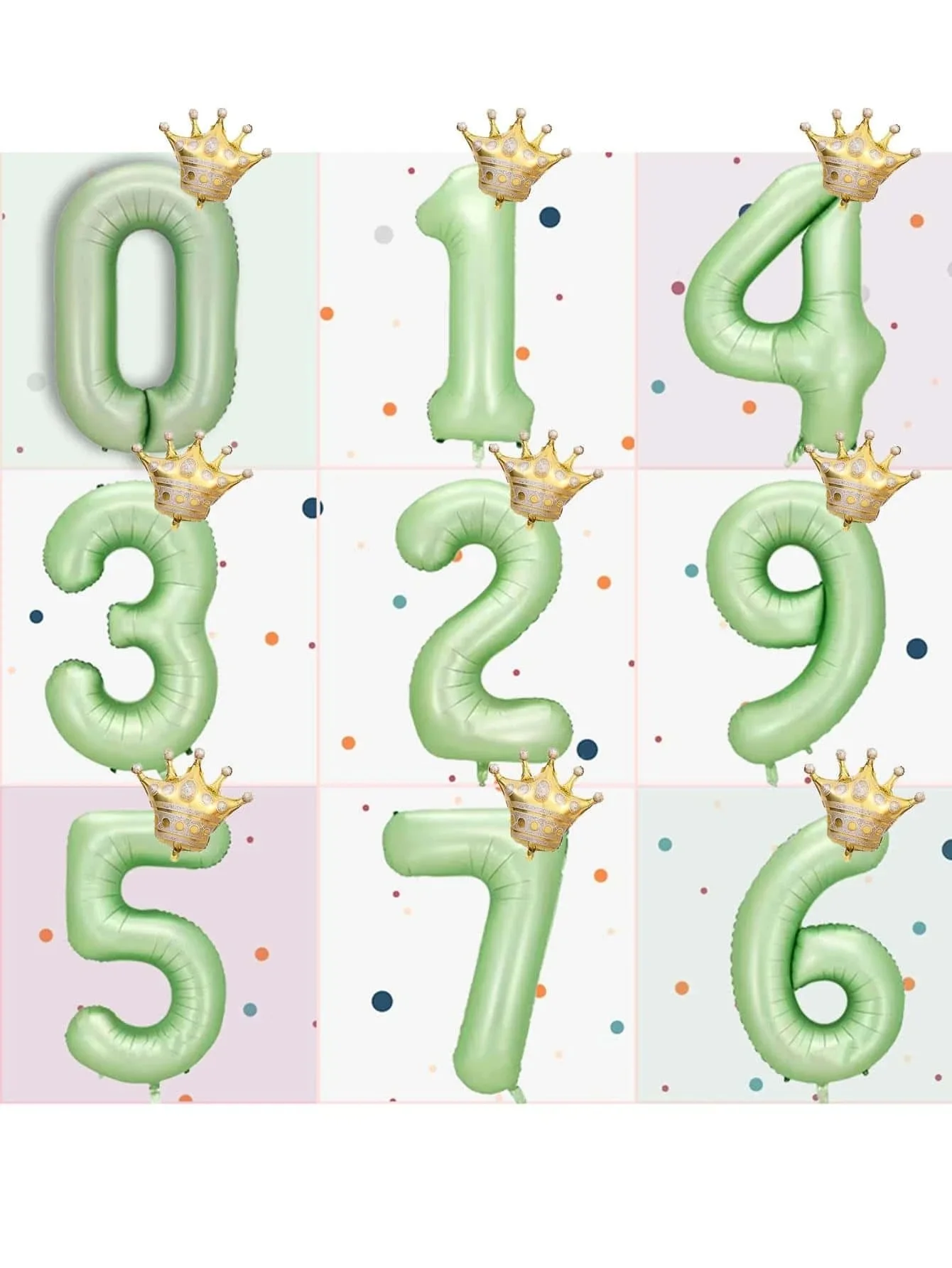 32/40 inch Large Crown Standing Number Balloon Avocado Color Digital Aluminum Film Balloon Birthday Party Decoration Supplies