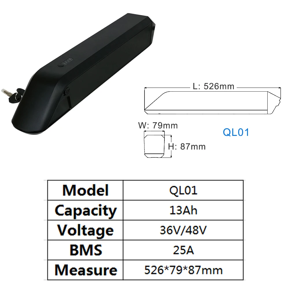 

36V 48V Ebike Battery Box 52Pcs 18650 Lithium Battery Electric Biycle Battery Case Side Open Release Ebike Battery Case