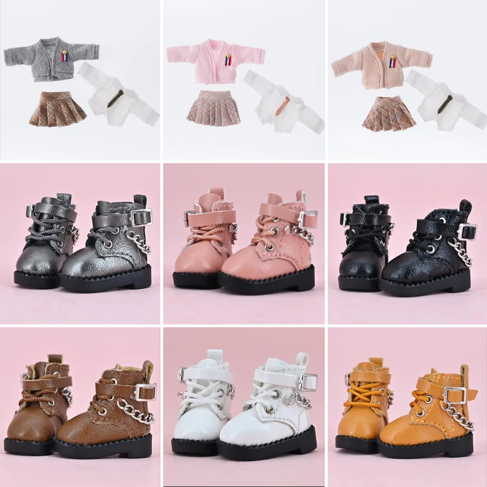 Ob11 Clothes Cute Knitted Sweater Cardigan Suit Skirt Uniform Boots for Obitsu11, GSC, P9, YMY, 1/12bjd Doll Clothes Accessories